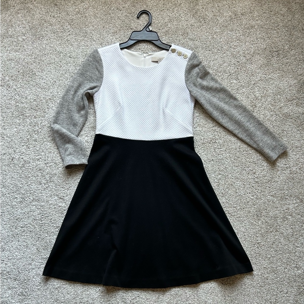 LOFT grey black white colorblock sweater dress, size 2